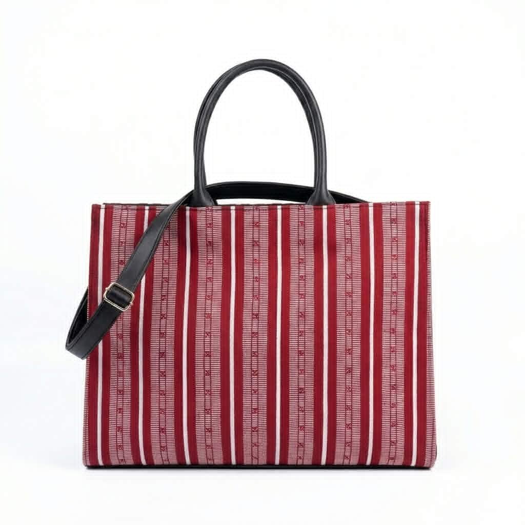 Front view of the red Ambahan woven bag