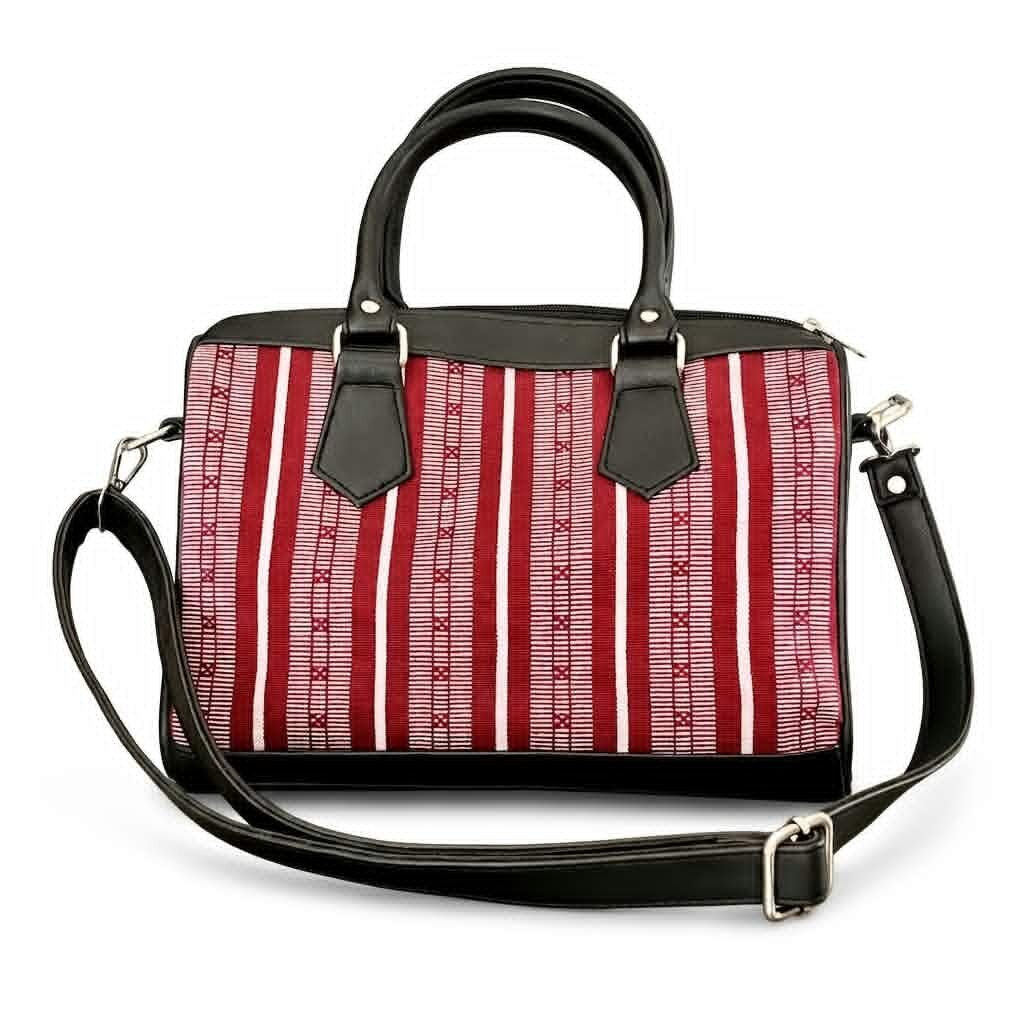Front view of the red Tamaraw woven Boston bag