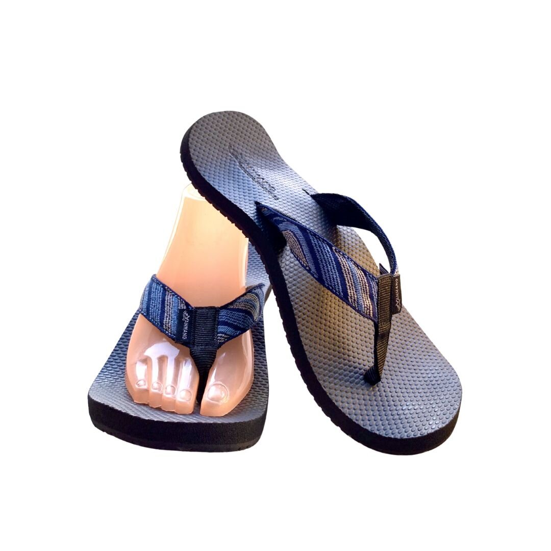 Blue flip-flop slippers with rubber soles