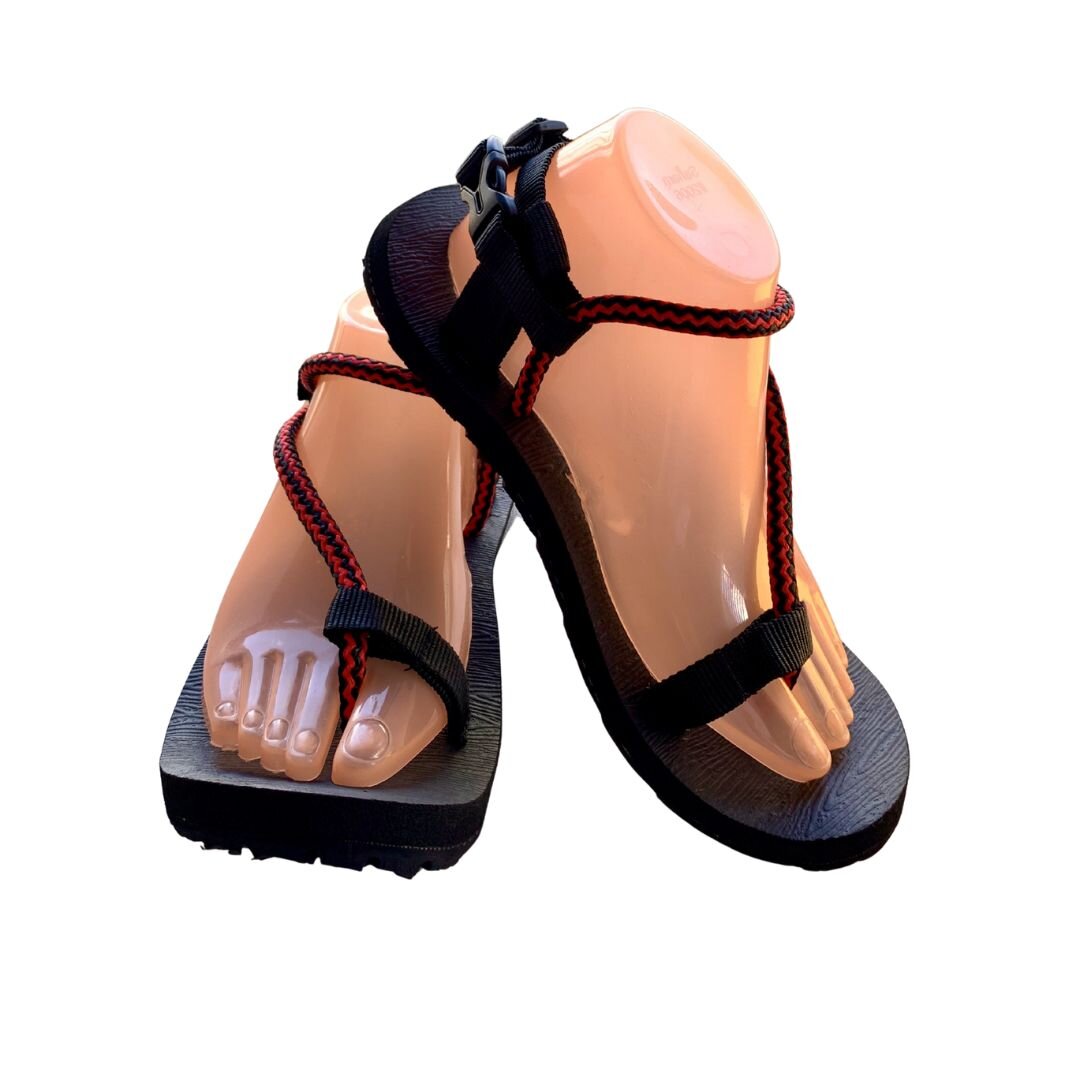 Red and black Lira rope sandals